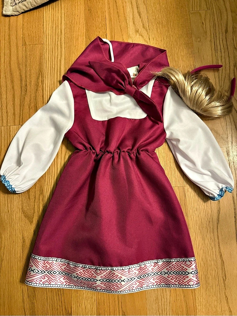 Masha and the Bear Masha Costume Dress with Wig Pink & White